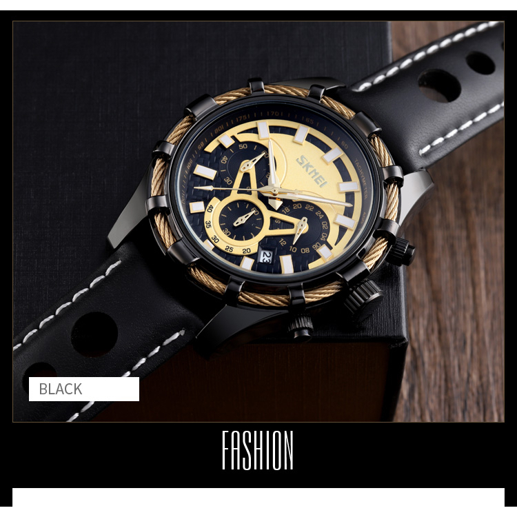 SKMEI 9189 Original Jam Tangan Pria Chrono Chronograph Kulit Leather Tahan Air