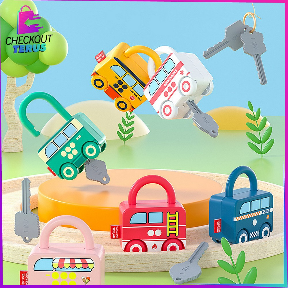 CT M318 Mainan Kunci Gembok Motif Transportasi Mainan Puzzle Key Set Anak Mainan Edukasi Anak Puzzle Matching Lock Import