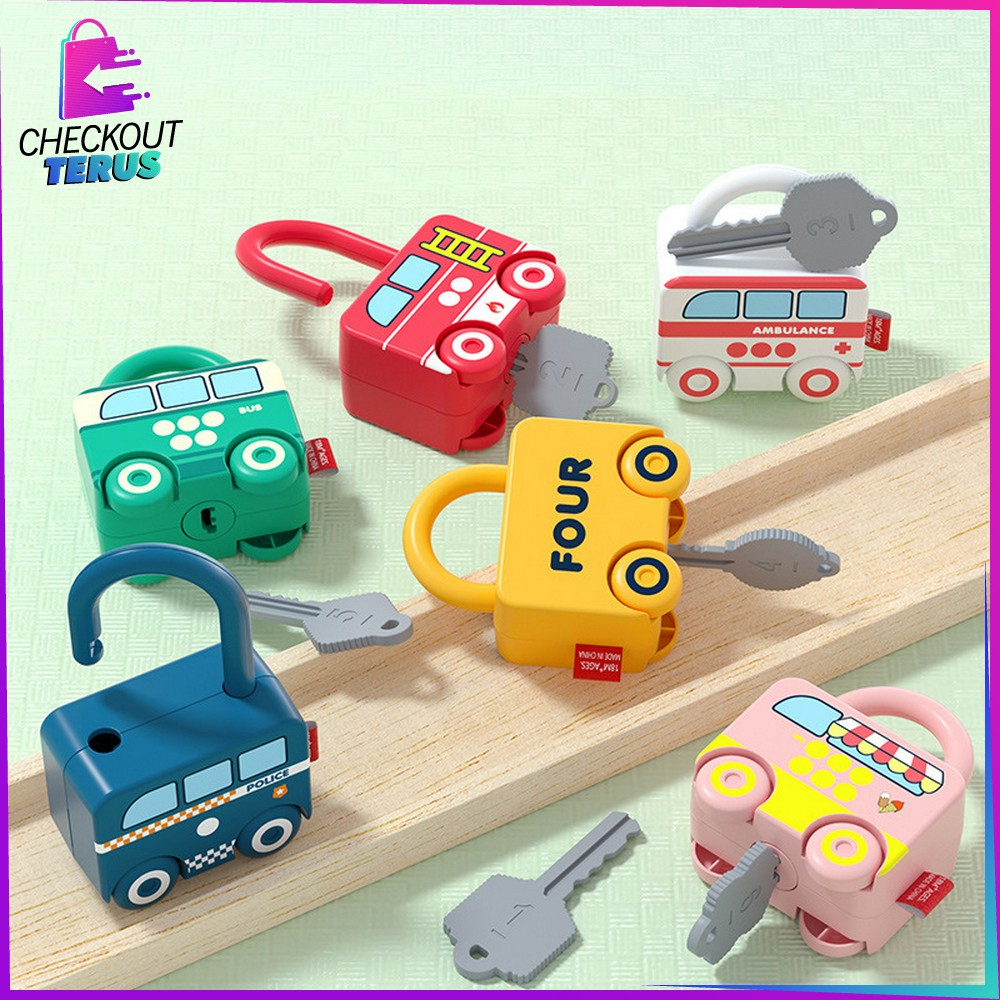CT M318 Mainan Kunci Gembok Motif Transportasi Mainan Puzzle Key Set Anak Mainan Edukasi Anak Puzzle Matching Lock Import