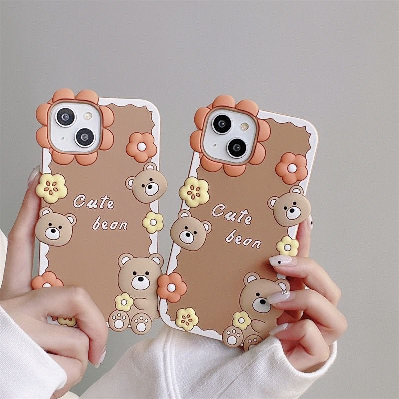 Soft Case Silicon Cute Bean Motif Beruang iPhone 14 13 12 11