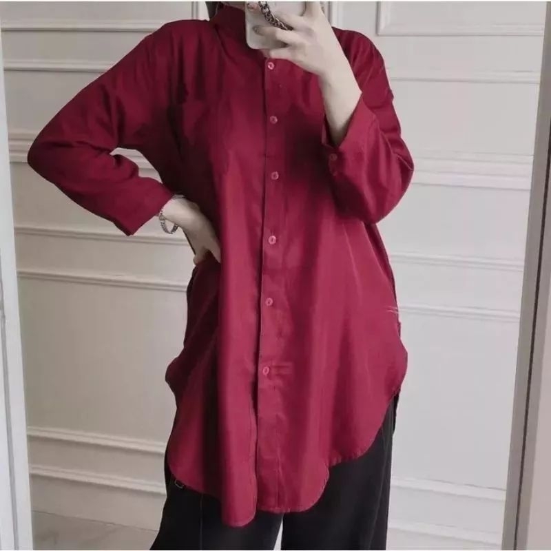 Tunik polos oval katun rayon/full kancing katun premium