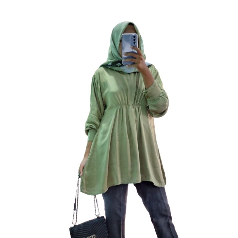 Tunik atasan wanita kerut depan rayon twill