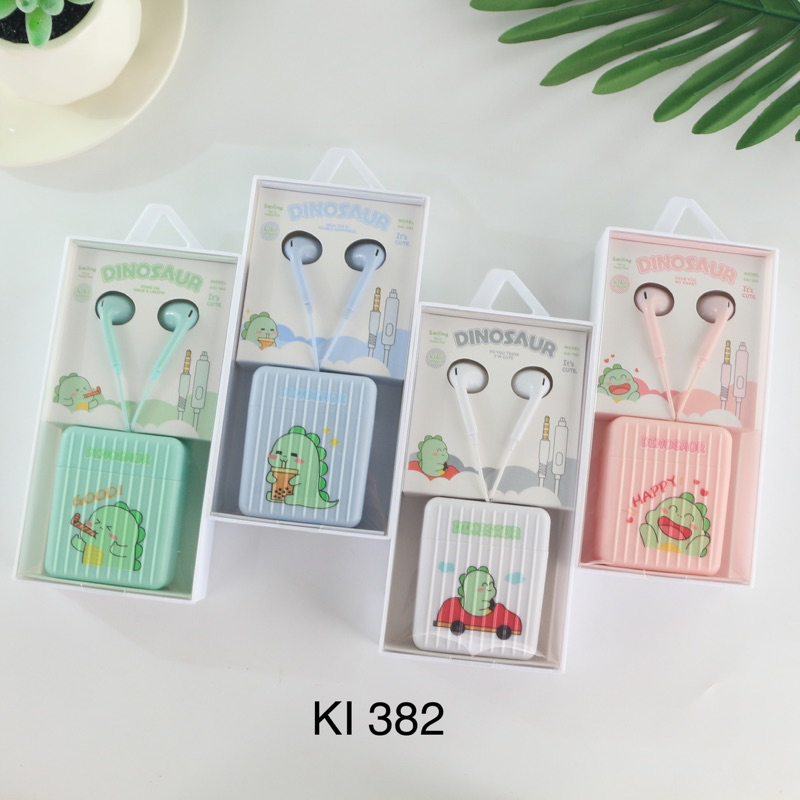 [ KI 382 ] Set Headset Earphone karakter  Dinosaurus  SERIES + Wadah penyimpanan Earphone Motif in ear