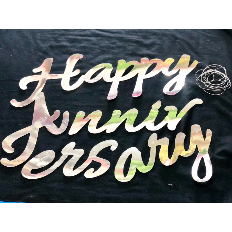 banner Happy anniversary Latin silver / bunting flag cutting tulisan happy anniversary Dekorasi brid