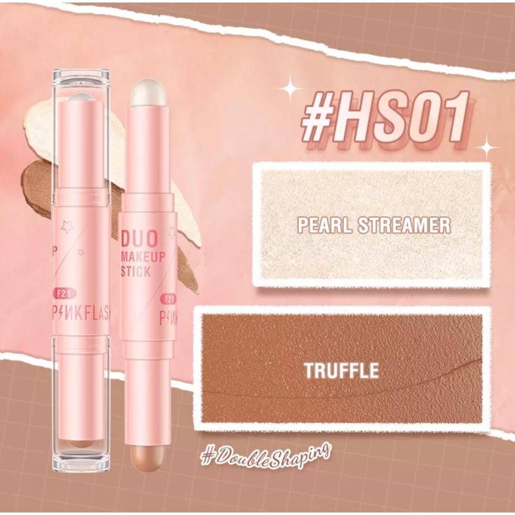 PINKFLASH #DoubleShaping Magic Shaping Flicker Honey DUO Makeup Stick Creamy Smooth Highlighter Shimmer