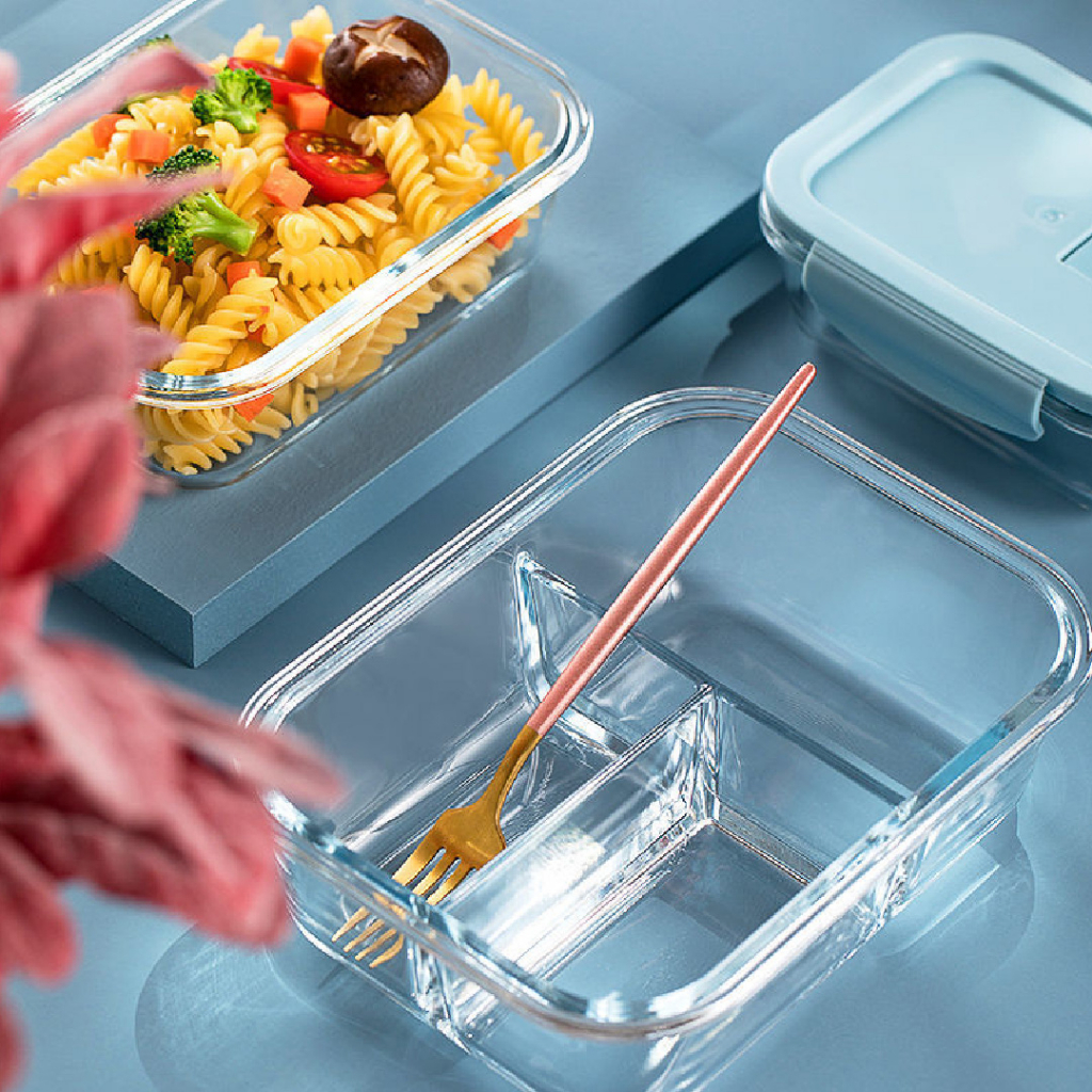 [3 KOLOM 1040ml] Lunch Box Kaca Tahan Panas - Kotak Makanan Kaca - Oven &amp; Microwave Safe - Glass Lock Anti-bocor