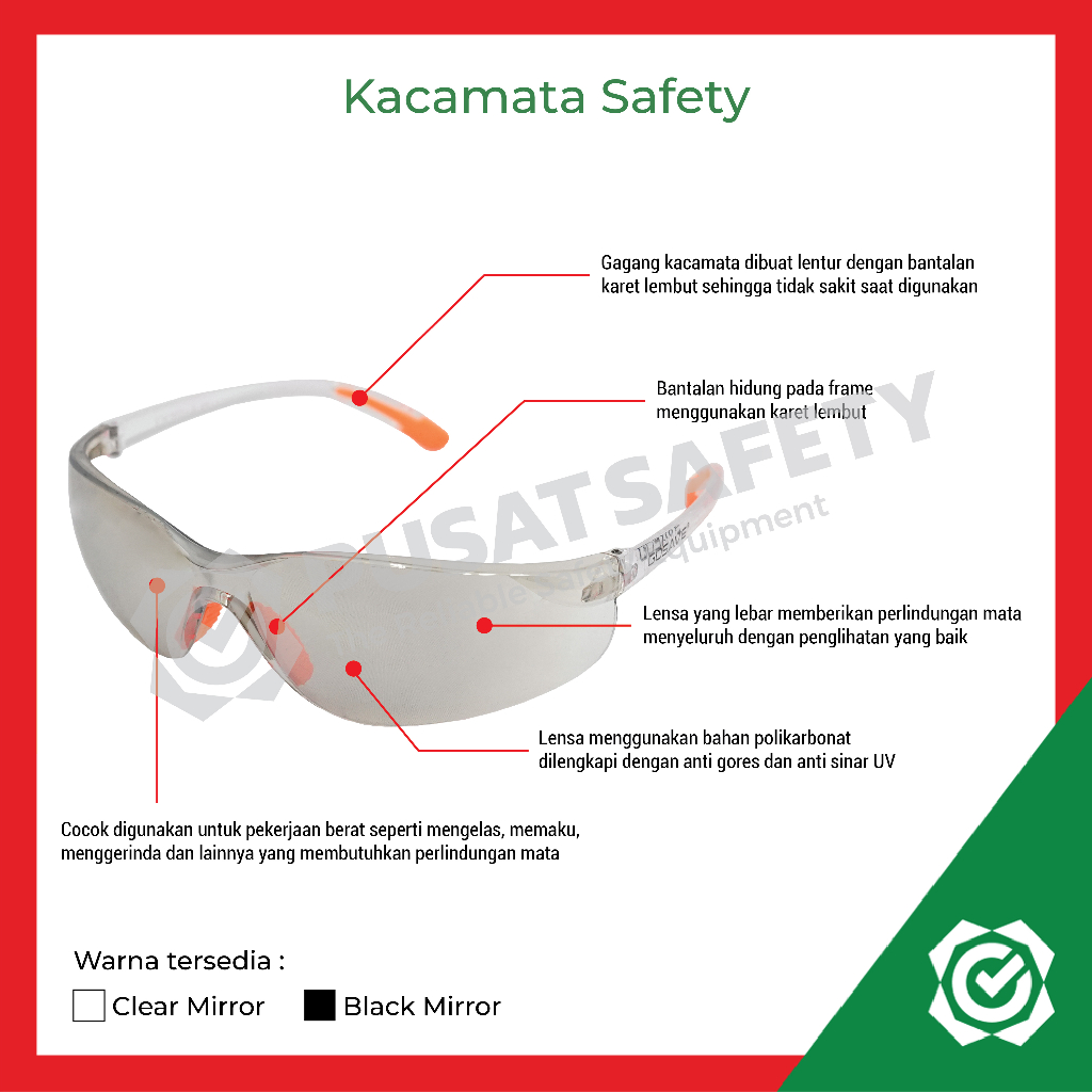 Kacamata Safety Fashion Mirror Clear Tali Gosave