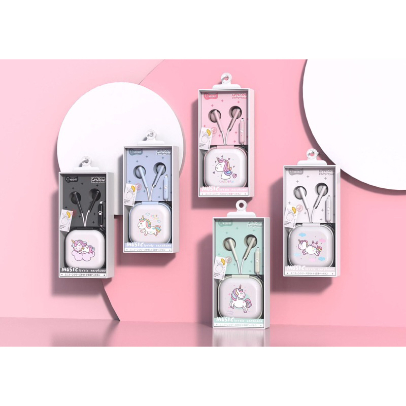 [ KA 192 ] Set Headset Earphone karakter  so cute unicorn / + Wadah penyimpanan Earphone Motif in ear