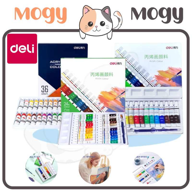 MOGYMOGY DELI014Acrylic Paint / Cat Akrilik Anak 24/36 Warna Dapat Ditulis di Kain Tanah Liat