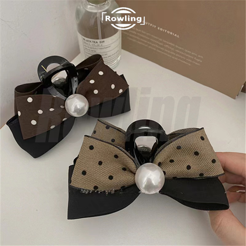 ROWLING (R -60) Jepit Rambut Pita  Polkadot Hitam Untuk Wanita Import