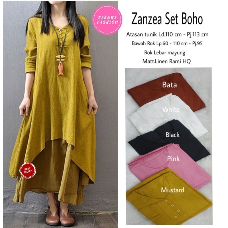 SETELAN LONG TUNIK JUMBO/ONESET LONG TUNIK WANITA LINEN RAMI HQ LD 110 CM FIT XL/ZANZEA
