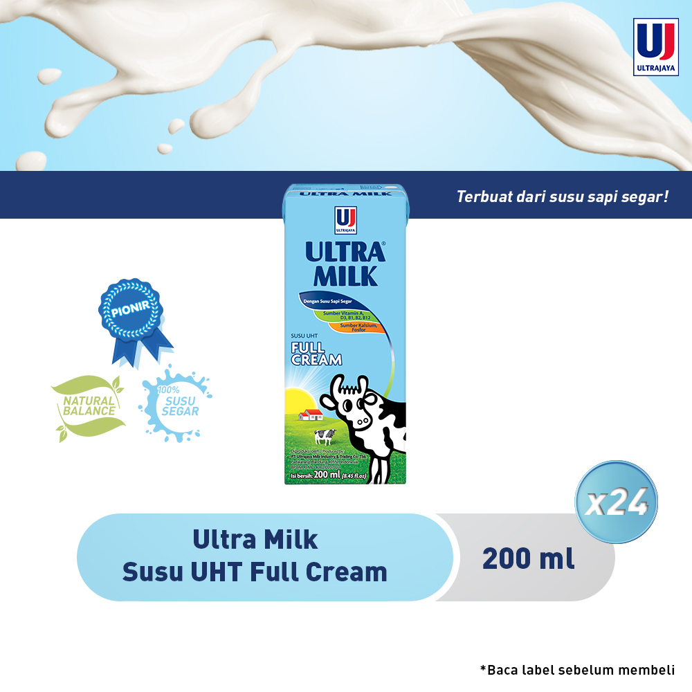 Ultra Milk Susu UHT Full Cream 200ml - 1 Dus isi 24pcs