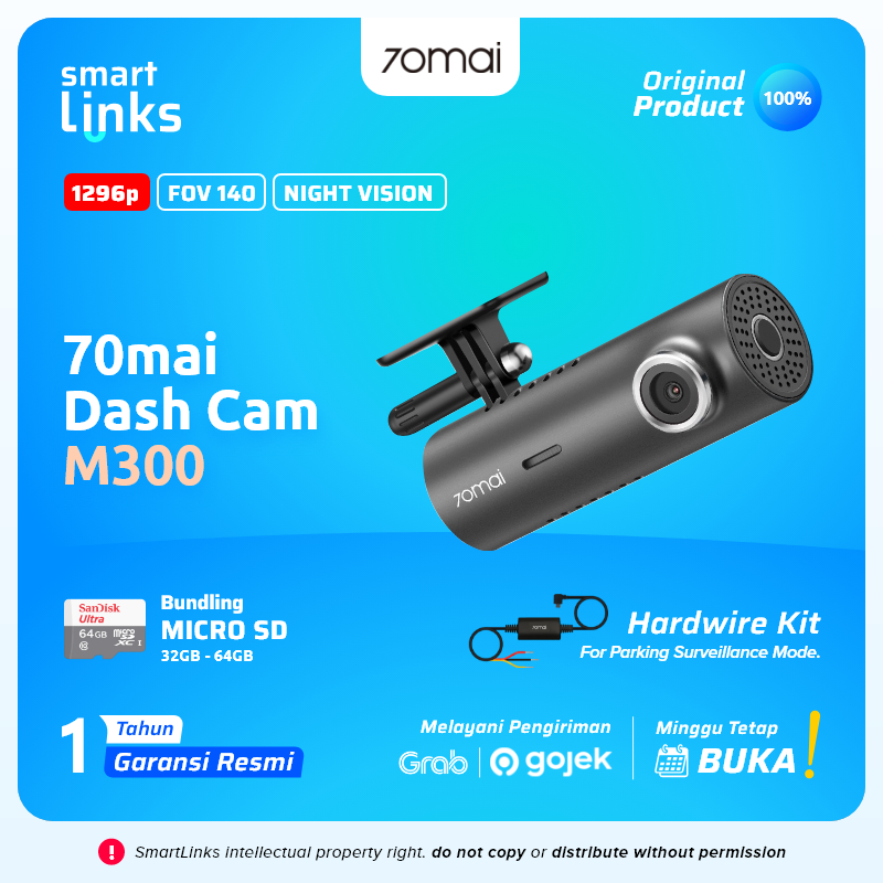 70mai M300 Dash Cam - Kamera Dashboard 1296P FOV 140° Night Vision