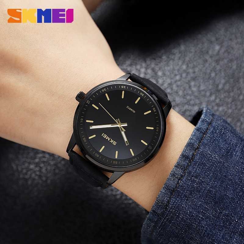 Jam Tangan Analog Pria Waterproof Quartz Desain Dial Elegan Material Kaca Keras Anti Air Berkualitas