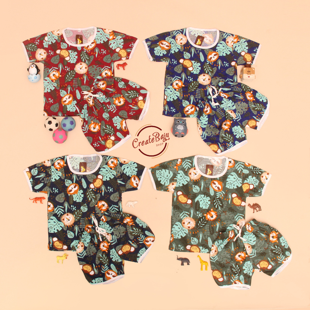 PROMO 7.7 SETELAN ANAK MOTIF TIGER SETELAN ANAK POLOS UNISEX LENGAN PENDEK