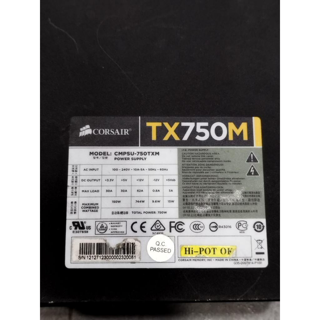 PSU CORSAIR TX 750M  LIKE NEW SEGEL