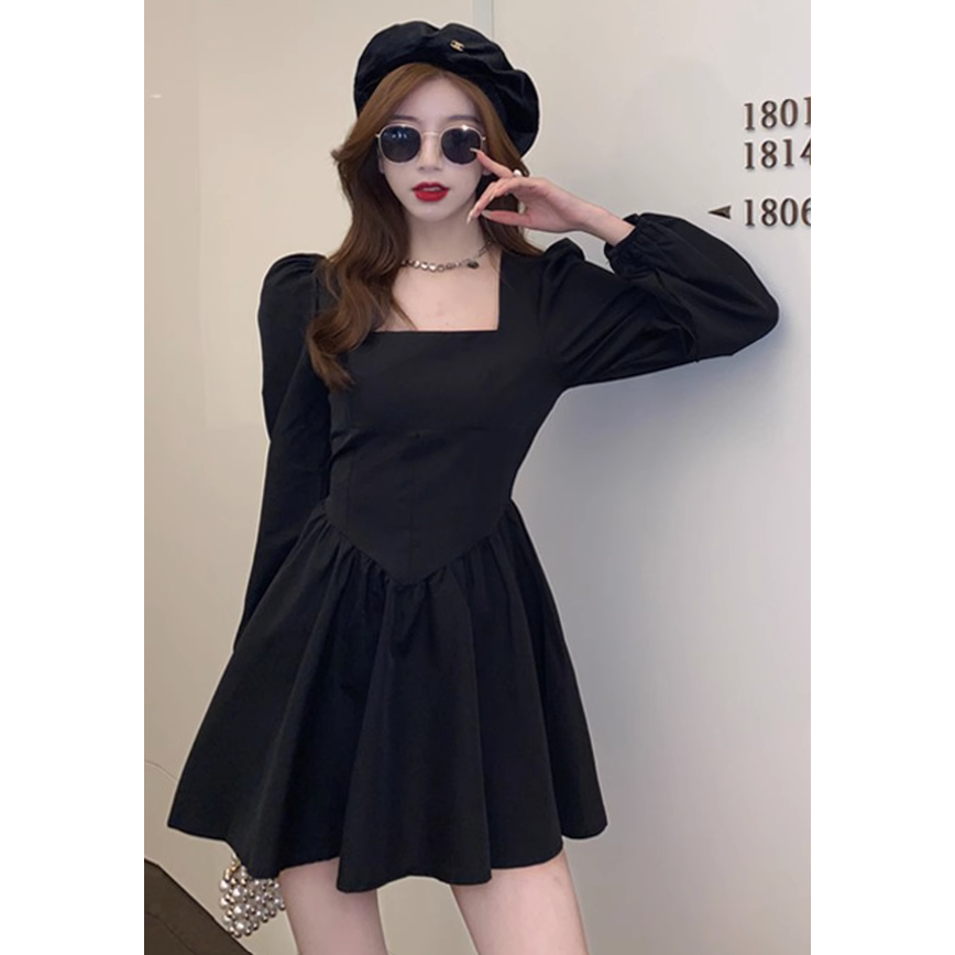MA | ELAINE Dress | French Fluffy Midi Hepburn style Dress Wanita Casual Import