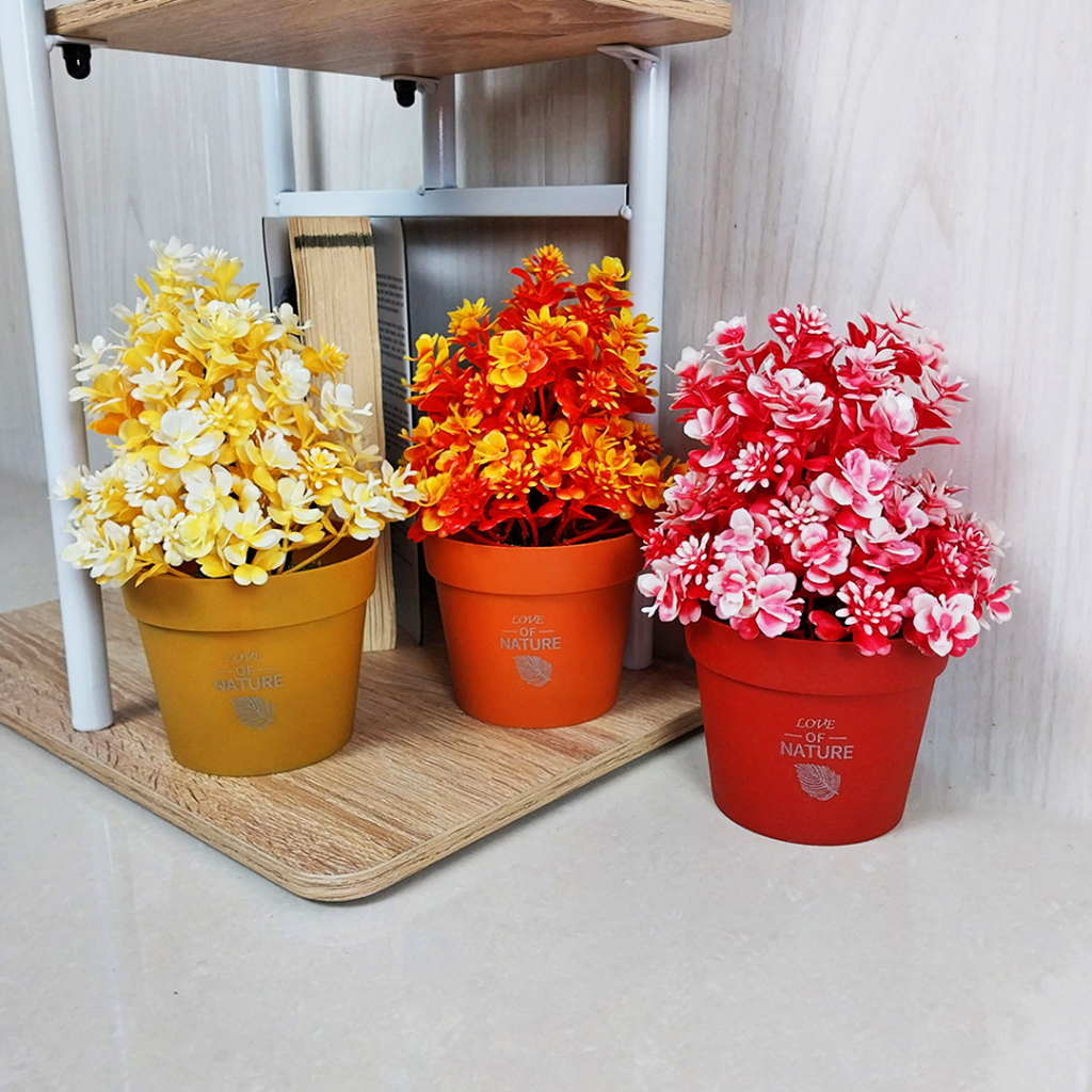 AND / COD / Bunga Hias Plastik Dekorasi Rumah Pot Bunga Hias Mini Import Tanaman Hias Palsu Artificial Flowers PBP143