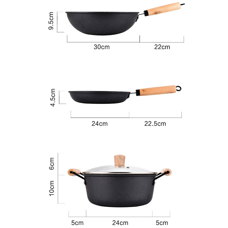 Sehat dan pot non -stick Set Wajan Premium 3 Pcs Panci 24-30 cm batu Maifan Set pot non -stick