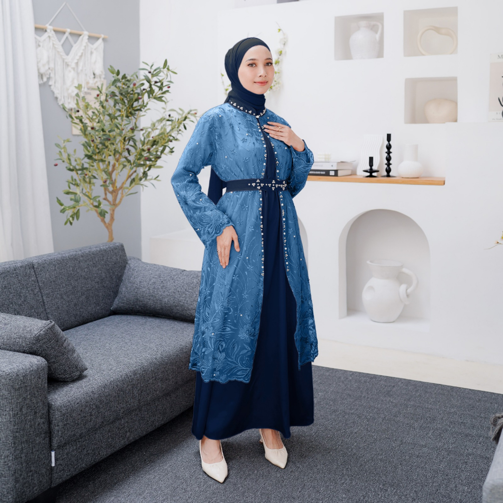 Demore Maharani Setelan Gamis  kondangan Brukat Pesta  Lapis Furing Lengan Panjang