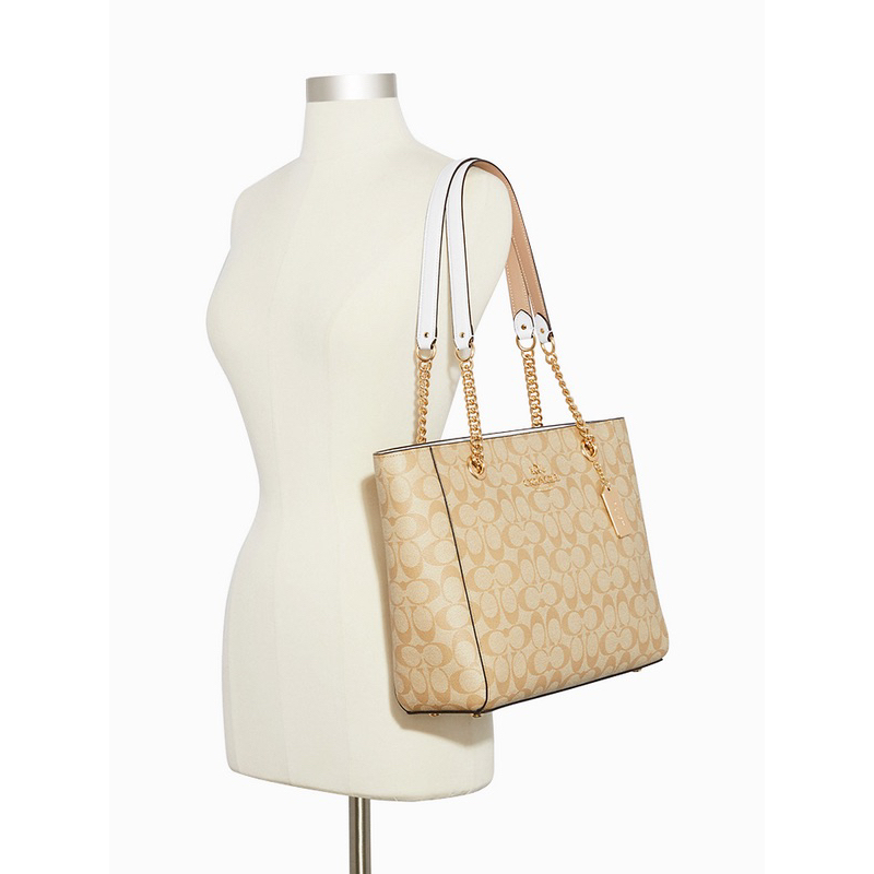 Coach Cammie Chain Tote In Signature Canvas Light Khaki Chalk (C 8148)