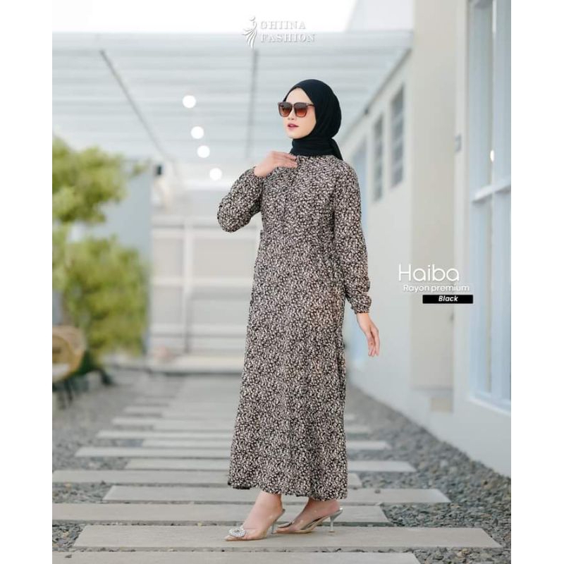 Midi Dress Haiba Ghina Fashion - Gamis Midi Long Tunik Daily Cantik Kece Murah Bahan Rayon Premium A