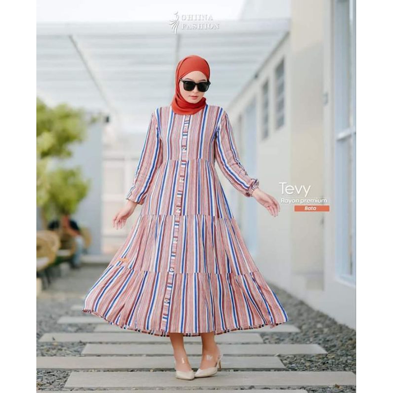 Midi Dress Tevy Ghina Fashion - Gamis Midi Long Tunik Daily Cantik Kece Murah Bahan Rayon Premium Ad
