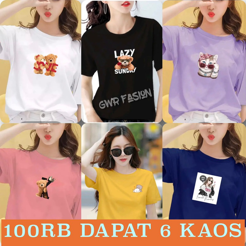 KAOS WANITA | 100RB Dapat 6 KAOS MOTIF TEDY BEAR | BAJU T-Shirt CWe DISTRO DEWASA BISA UNTUK PRIA DA