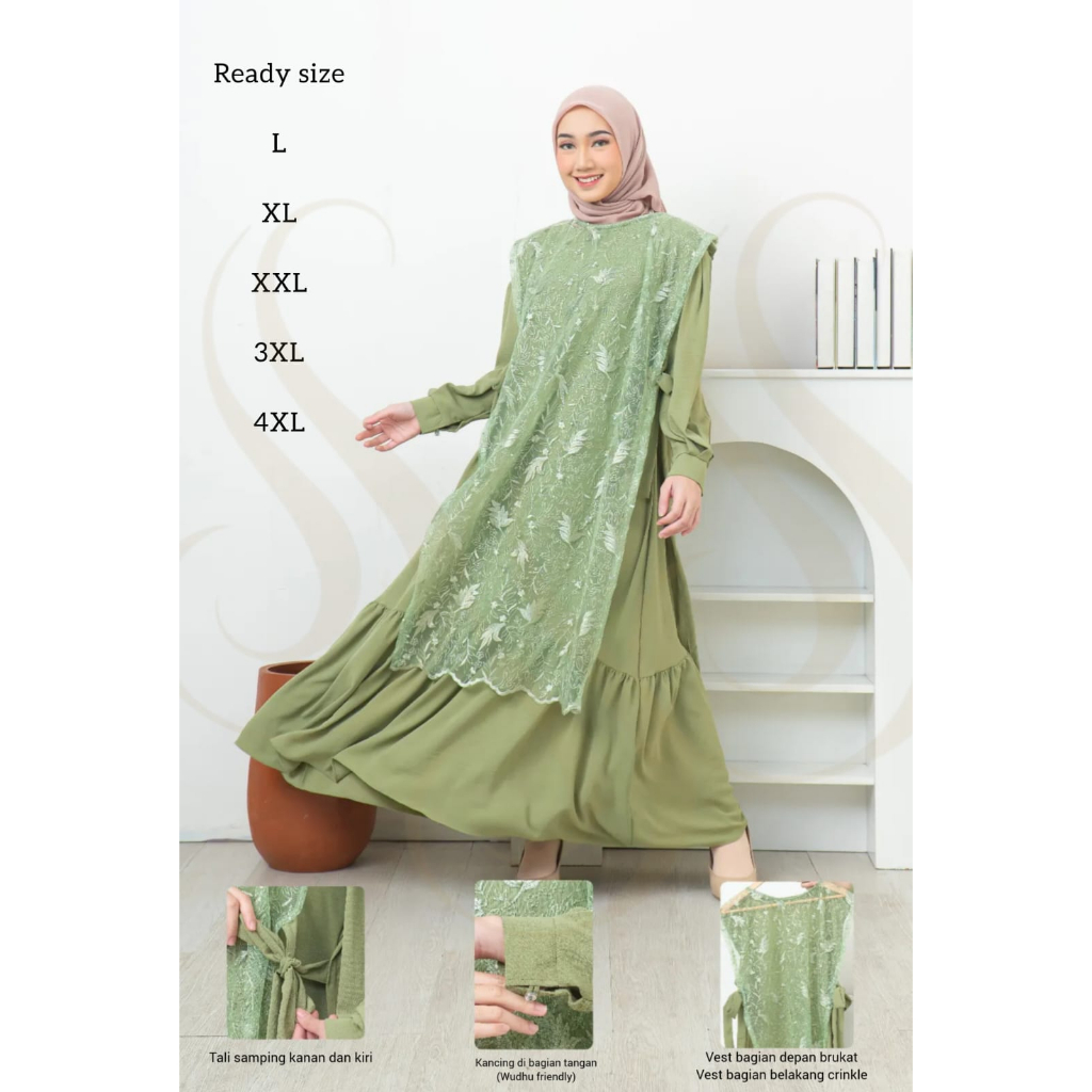 Gamis Pesta Mewah Elegan baju kondangan outer brukat vest lepas pasang