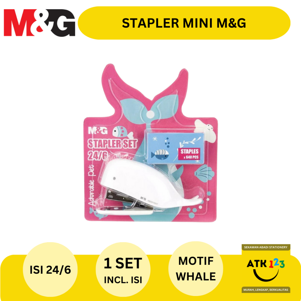 M&amp;G Stapler Mini Lucu Bentuk Paus Whale 24/6 Mini Paus Staples Fancy