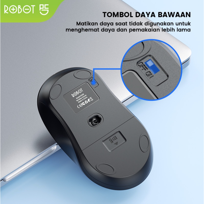 ROBOT Mouse Wireless M206 2.4GHz Optical 1600DPI Kursor Akurat Cocok untuk PC Laptop Original - Garansi 1 Tahun