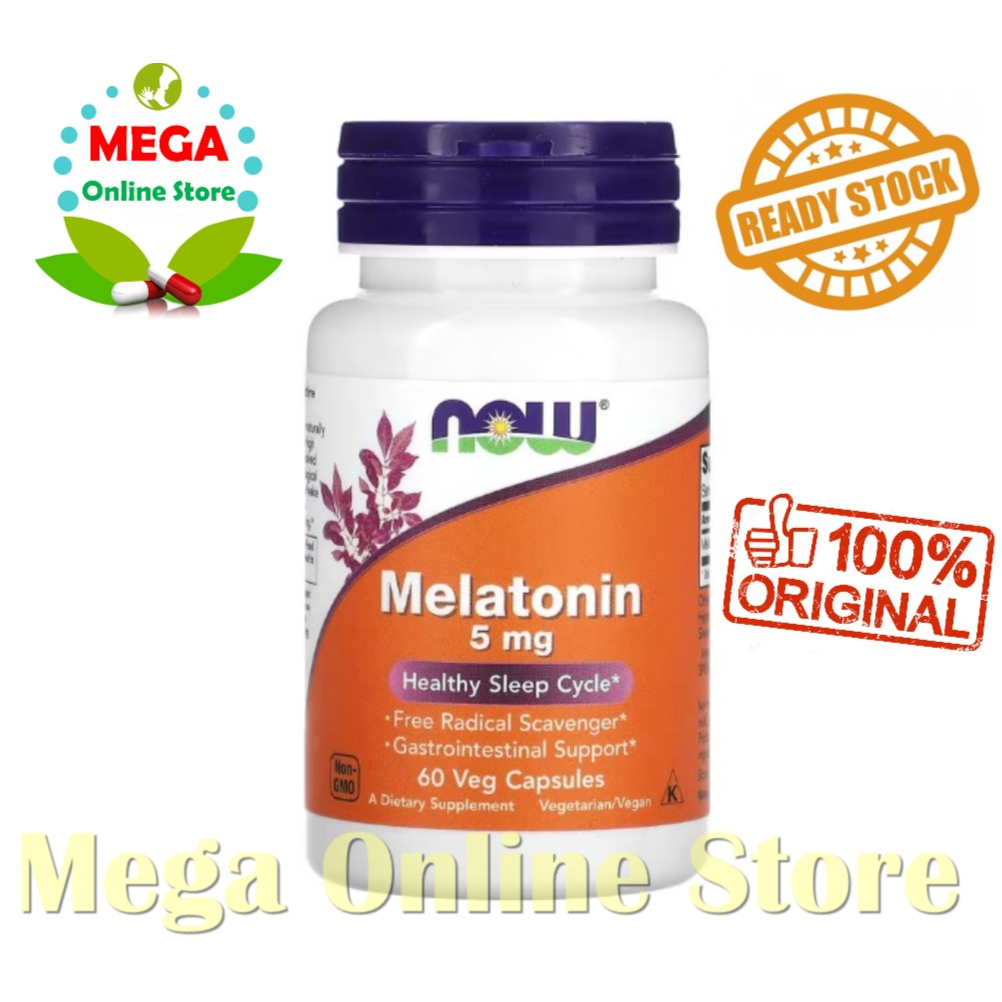 NOW Melatonin 5 mg 60 Kapsul - Gangguan sulit tidur insomnia Jetlag