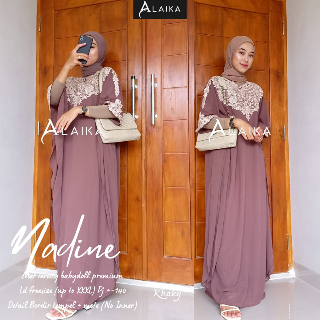 Nadine Kaftan Abaya Muslim Mat Ceruty Babydoll Premium Original Produk By Alaika