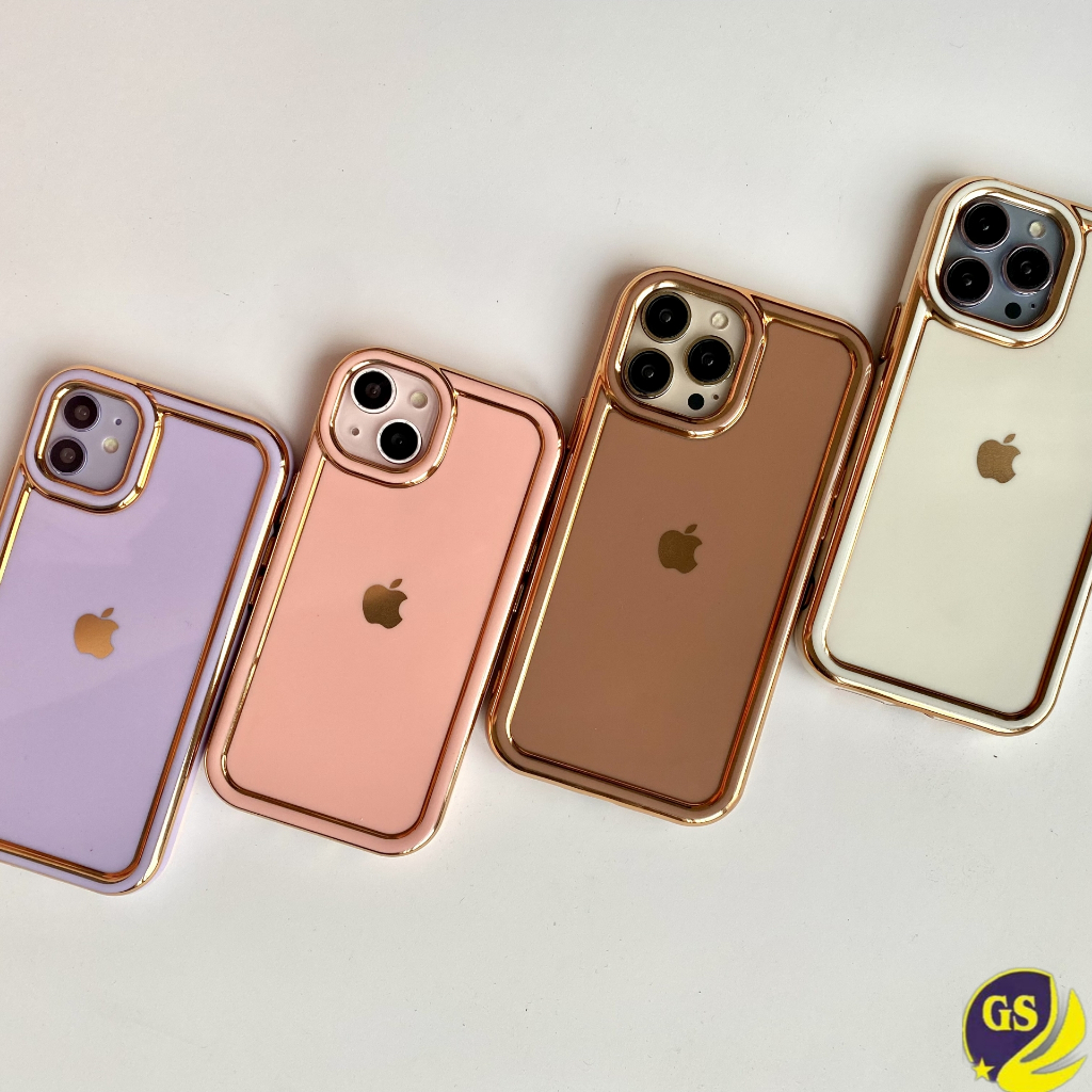 (2) Soft Case Silicone Luxury Golden Plating for iPhone 13 14 PRO MAX 14 PLUS