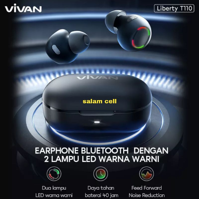 Headset Bluetooth  VIVAN LIBERTY T110 Bluetooth 5.2 Waterproof IPX4 4 MIC ENC Noice Original