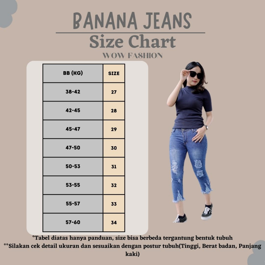 WOW-Banana Jeans Sobek Celana Jeans Highwaist Wanita