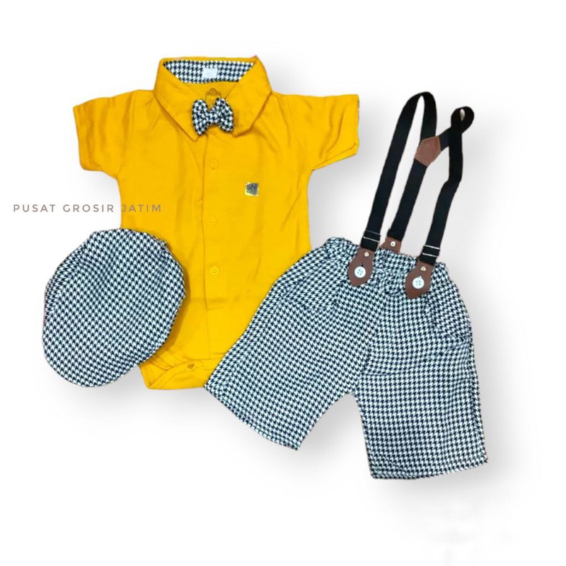 Setelan anak bayi cowok Setelan jumper celana suspender topi dasi Fashion anak bayi cowok laki