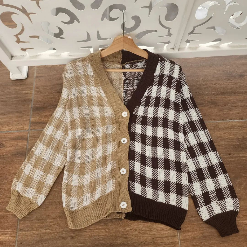 COLOUR COMBINE SQUERE CARDIE - OUTER KIYOWO KEKINIAN BAHAN KNITE RAJUT IMPORT PREMIUM TEBAL HALUS AN