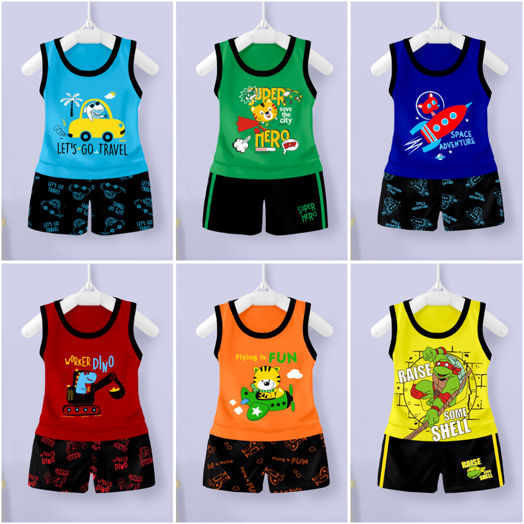 RAMORA SETELAN BAJU ANAK LAKI LAKI / SET BAJU SINGLET ANAK UMUR 1-6 THN