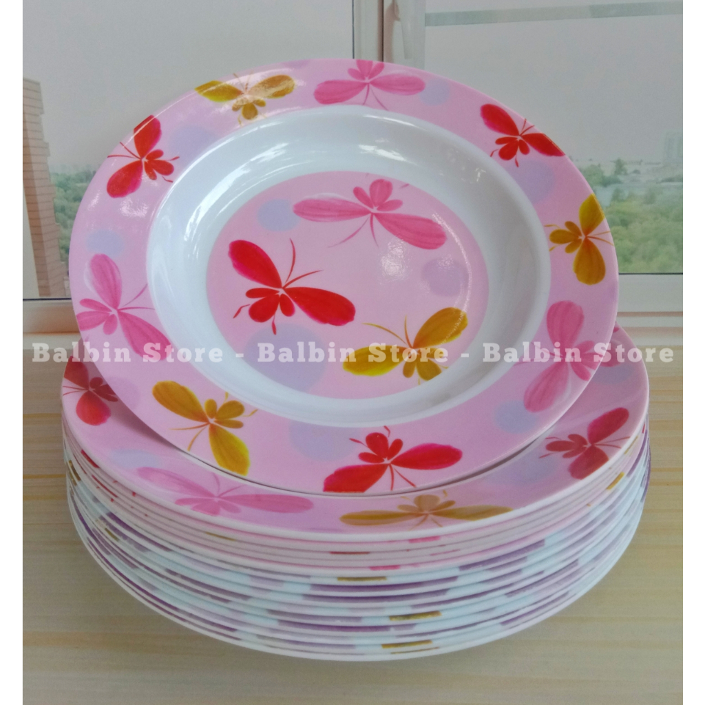 SATU LUSIN | 12 PCS PIRING MAKAN MELAMINE BESAR 23.CM | 9.INCH HIJAU MOTIF KUALITAS FOOD GRADE