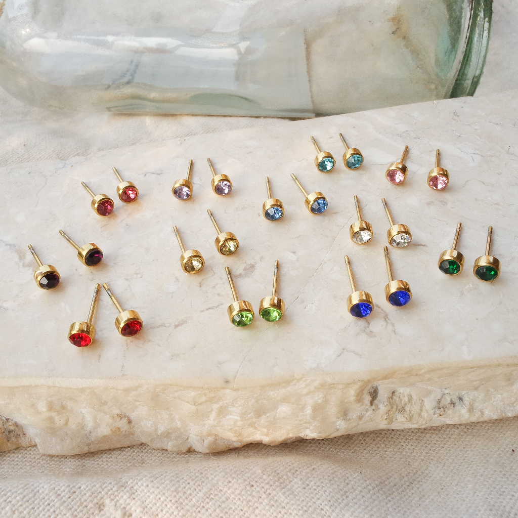 (ANTI KARAT) ANTING BIRTHSTONE - STAINLESS STEEL