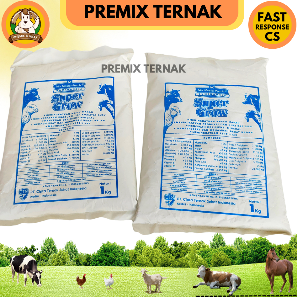 PREMIX SUPER GROW 1 KG - Multimineral Multivitamin untuk Sapi Kambing Domba PREMIUM QUALITY