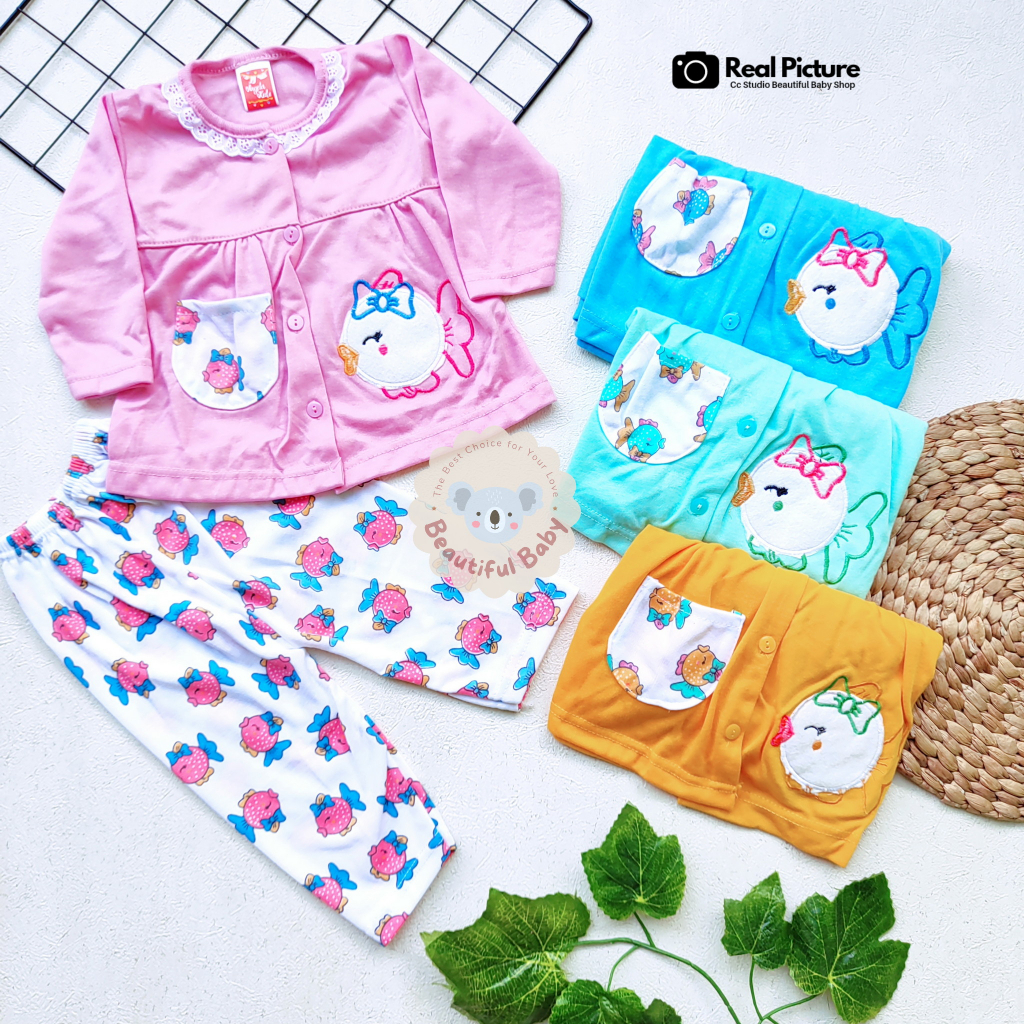 Baby.ou - Setelan Baju Bayi Lengan Panjang Celana Panjang Motif Bordir Fish / Setelan Piyama Bayi Perempuan 3-12 Bulan / Baju Bayi Perempuan Yeiko