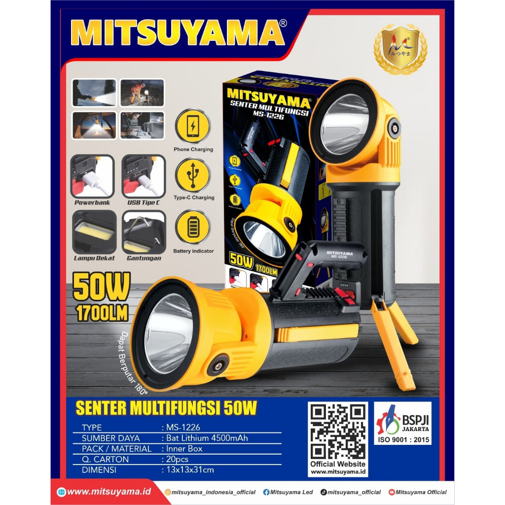 Barangunik2021 -Senter Multifungsi Lampu Emergency LED 50 Watt Mitsuyama MS-1226 50W