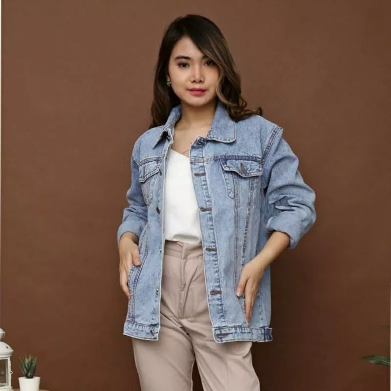 Tamstore Jaket Jeans Denim Wanita Oversize