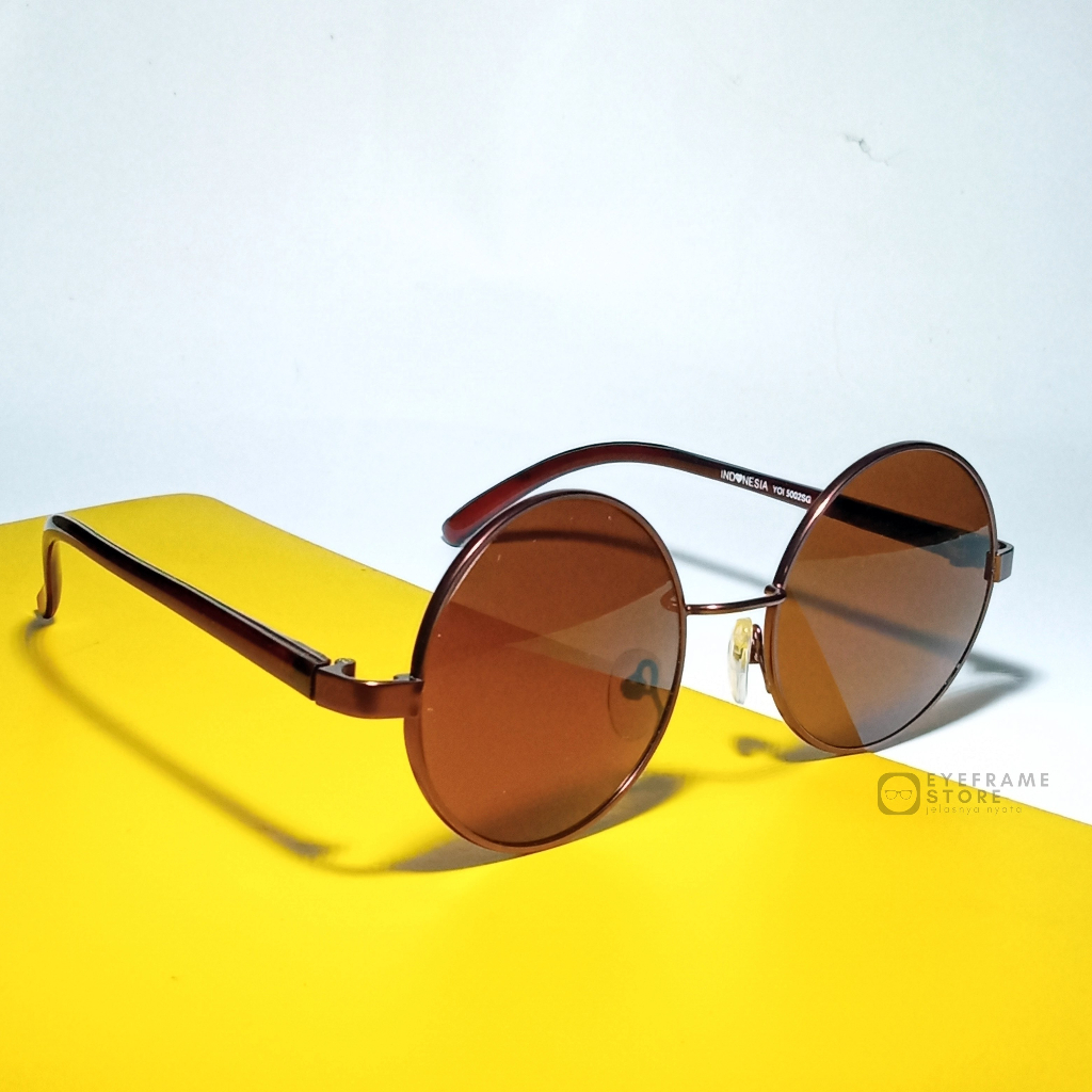 kacamata sunglasse coklat frame bulat pria dewasa Free Box dan Lap Original keren original wanita modern