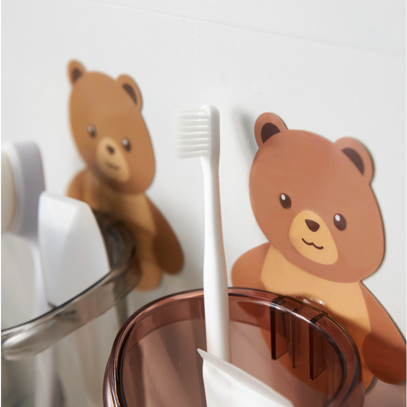 DOMMO - D6081 Tempat Sikat Gigi Bear H5262 / Gelas Tempel Motif Beruang / Gantungan Sikat Gigi / Toothpaste Holder