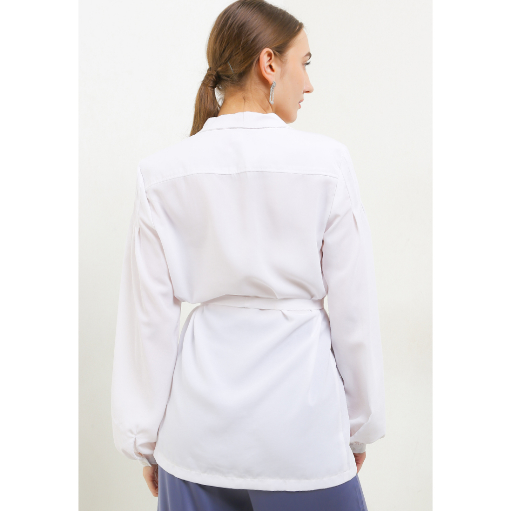 LLACES Clothing - Blouse Wanita - Business Shirt - White