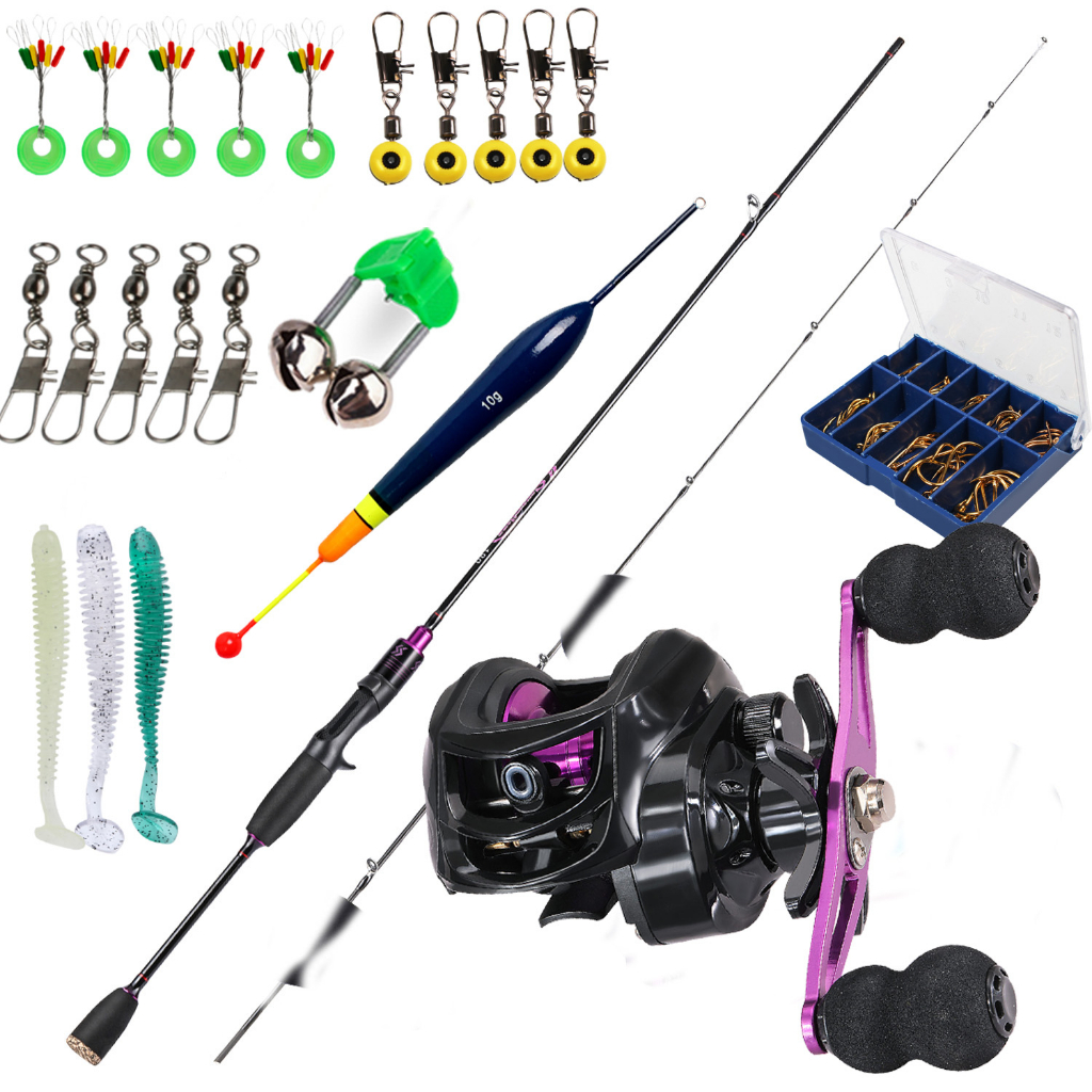 Joran Pancing Set 1.8m 2.1m 2 Sections Casting Fishing Rod Fishing Reel Pancing 12+1 7.2:1 High Speed Max Drag 10KG
