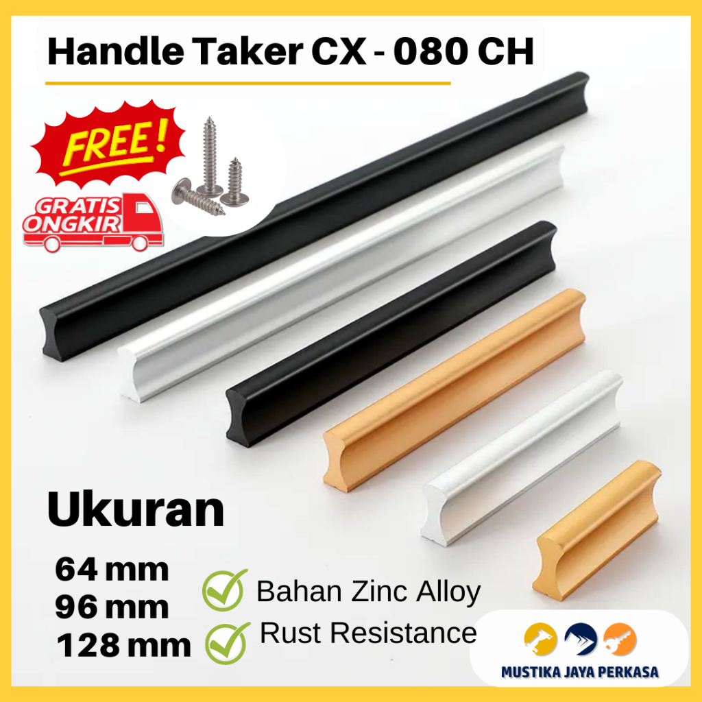 Handle Lemari Minimalis TA 09 CX080  CH Silver Hitam Gold Tarikan Laci Alumunium Besi